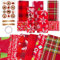 Zindoo Geschenkpapier Weihnachten, 6 Blatt Rotes 50x70cm Fröhlichen und Ansprechenden Designs Geschenkpapier mit Aufkleber, 20 m Strohseil,Geschenke zur Weihnachts und Adventszeit zu verpacken