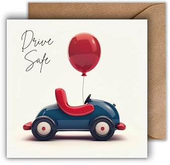 WBdesignz Geschenkarte zum Abschluss der Fahrschule mit Umschlag - Gratulationskarte zur bestandenen Fahrprüfung “Drive Safe” Glückwunschkarte Führerschein Fahrer Auto Reise (125 x 125 mm)