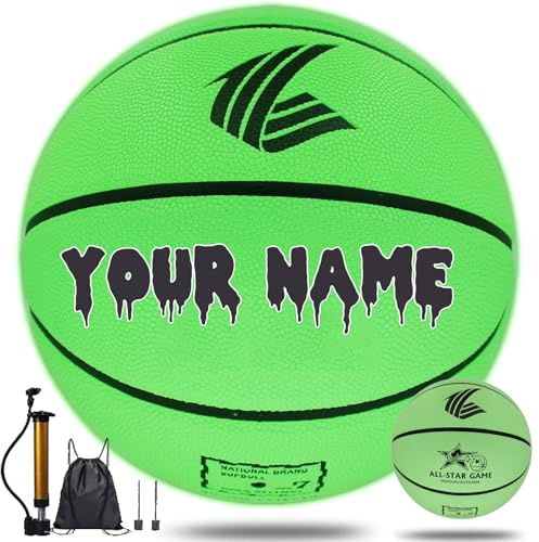 Yuanjkacenys Basketball, leuchtet im Dunkeln, personalisierter Basketball, nachtleuchtender Basketball für drinnen und draußen, Spieltrainings-Basketbälle, bedruckt mit Ihrem persönlichen Text (Nr. 5)