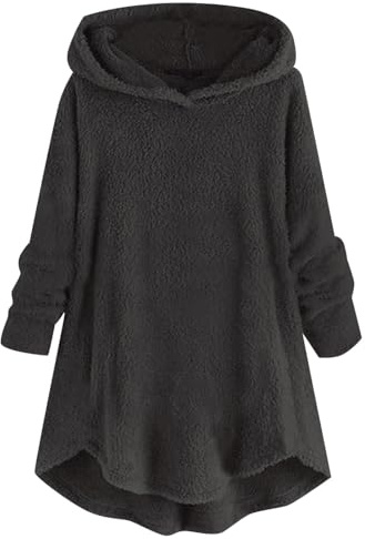 Uwdiohq Einfarbiges Langarm-Plüsch-Warm-Kapuzenoberteil für Damen im/Winter Sprüche Pullover Hoody Mit Kapuze Pink Petrol Shirt