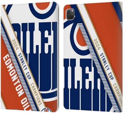Head Case Designs Offizielle NHL Edmonton Oilers Übergroß Stanley Cup Meister 2024 Leder-Wallet-Hülle Kompatibel mit Apple iPad Pro 11 2020/2021 / 2022