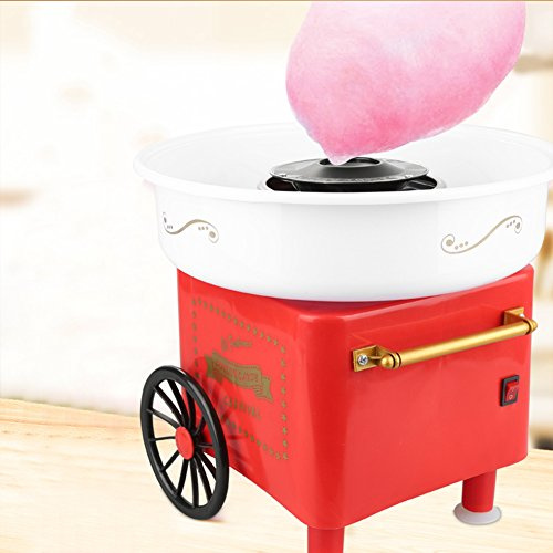 Zuckerwattemaschine 450-550 W Zuckerwatte 2 Heizröhren mit 10 Stäbchen Edelstahl Alu,Retro Cotton Candy Machine mit 10 Stäbchen und Zuckermessbecher,Rot (31 * 31 * 30cm)