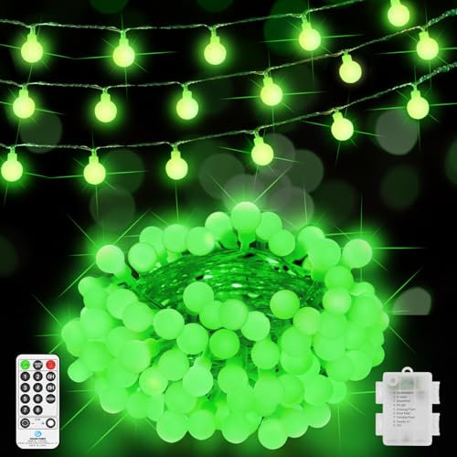 JXLEDAYY 12 M 100 LED Fairy Lights Outdoor Waterproof Globe String Lights Battery Operated Christmas Lights with Remote 8 Modes for Bedroom Patio Garden Party Indoor Decorations Green