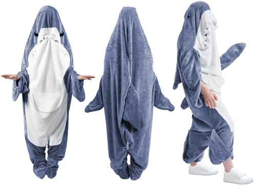 Hai-Decke, Kapuzenpullover, Einteiler, Erwachsene, Teenager, Flanell, tragbar, Blau, Hai-Schlafsack, Cosplay, Hai-Geschenk, Hai-Decke, Blau, X-Large