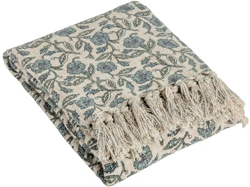 Paoletti Delphine Floral Cotton Throw, 130 x 170cm, Delph Blue