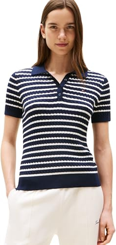Tommy Hilfiger Damen Poloshirt Kurzarm Cable Sweater mit Knopfleiste