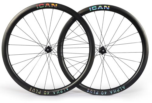 ICAN Alpha 40/50 Plus 1520g/1535g/1555g Carbon Disc Rennrad Laufradsatz 700C 21mm Innenbreite Drahtreifen schlauchlos kompatibel (kompatibel mit Road HG Freehub, Alpha 40 Plus)