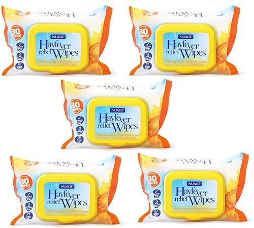 5x Hayfever & Allergy Relief Wipes – Traps Pollen, Dust & Pet Allergens – Gentle Face & Hand for Hay Fever & Sensitive Skin (30 Wipes/Packets)