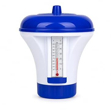 HAF Pool Dosierschwimmer 200g mit Thermometer | Chemikalienschwimmer für Chlor & Brom Tabletten | Pool Chlor Dosierer für Poolpflege | Schwimmer für Chlortabletten | Für Schwimmbad & Whirlpool