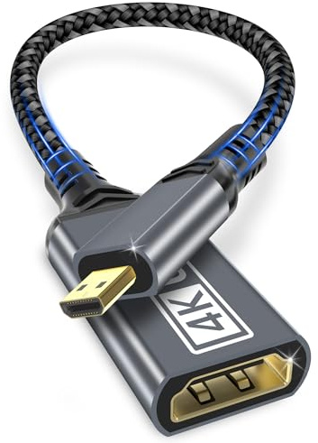 ziwodiv Micro HDMI auf HDMI Adapter 4K@60Hz, Micro HDMI Stecker zu HDMI Buchse, 3D Dolby HDR Typ D auf A Adapterkabel Kompatibel mit Raspberry Pi 5/4, Hero, Kamera, Yoga, Laptop usw