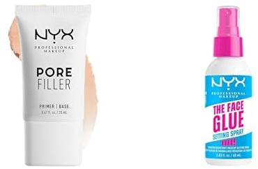 NYX Professional Makeup-Set für langanhaltendes Make-Up: Pore Filler Primer, Für ebenere Haut & Face Glue Fixierspray, Für bis zu 24H Halt