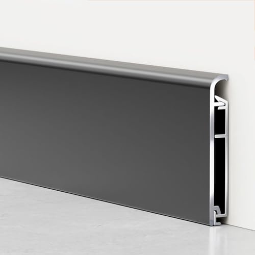 CVFOMBN Battiscopa in Alluminio, copribattiscopa, Modanatura per battiscopa in Metallo per pareti e Pavimenti, Lunghezza Totale 1 m, Facile da installare e Pulire,Nero,8cm