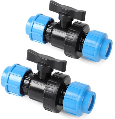 SWAWIS 2 Stück Kugelhahn Absperrventil PE Rohr Verschraubung, 25mm | Für PE Rohr Kunststoff PP-Fitting Verschraubung Verlegerohr Verbinder