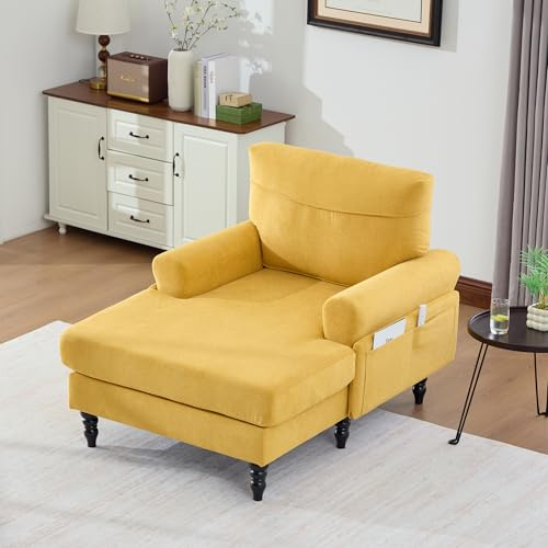 Luscriate Minimalistischer Chenille Sessel – Bequemer Liegestuhl Einzelsofa für Wohnzimmer & Schlafzimmer (Chenille-1Sitzer, Mustard Yellow)