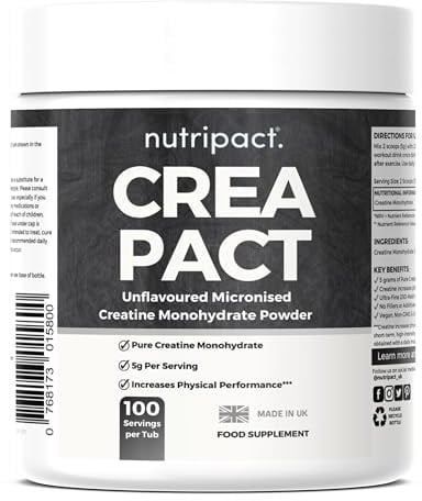 Creatine Monohydrate Powder – Creapact Pure® Micronised Creatine – 500g | 100% Pure Unflavoured Creatine | 5g Per Serving | 100 Servings | For High-Intensity Exercise & Physical Performance