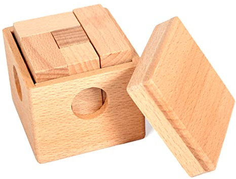 1PC Wooden Wood Puzzles Toy Wooden Brain Teaser Educational Puzzle Box Math Puzzle Toy for Kids and Adults