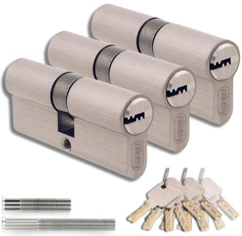 Juego De 3 Cilindros De Latón 30/30 Mm, Doble Entrada, Llave Única, Llaves Y Tornillos Incluidos, Montaje Fácil Para Puertas Y Garajes, Longitud 60 Mm