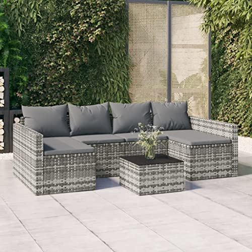 Kaloriko 2-TLG. Garten-Lounge-Set Grau, Poly Rattan, U-förmiges Sofa mit Kissen, Couchtisch, 238x110x66cm, für Terrasse & Balkon