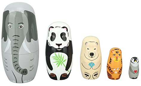 CLZothique Wooden Animal Nesting Dolls, Russian Nesting Dolls with 5 Layers of Cute Animals, Handcrafted Wooden Toy Gift for Girls and Boys Birthday