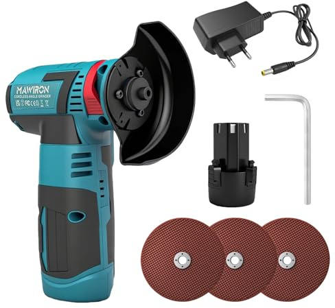 Akku Winkelschleifer 12V, Mini Trennschleifer mit 1300mAh Akku & Ladegerät | 3 Trennscheiben inklusive | Multifunktionswerkzeug zum Schneiden, Schleifen, Polieren & Entrosten für Metall, Stein
