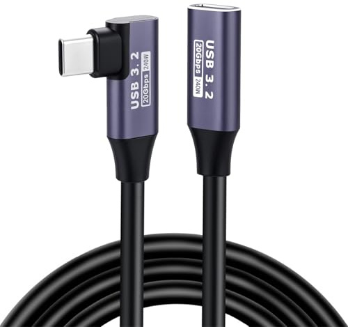 USB C Extension Cable 1.5M, Right Angle USB 3.2 Extension Lead, 20Gbps Data Transfer, 240W Fast Charging, Type C Male to Female Extender, 4K@60Hz Video Display Lead for iPhone, MacBook, iPad, Galaxy