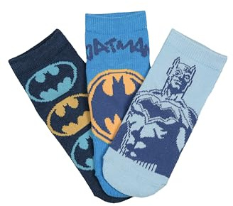 BATMAN Socken für Kinder, Jungen, 3 Paar, Baumwolle, mehrfarbig, Superhelden-Motiv, Lieferumfang: 1 Stück, 31-34 cm