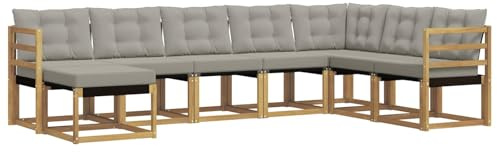 vidaXL Outdoor-Sofagarnitur mit Kissen 8 pcs Weiß und Hellgrau, Garten Sofa, modernes Ecksofa, Robustes Sitzmöbel, Möbel für Terrasse, gemütliche Lounge