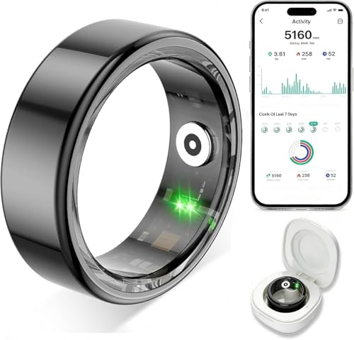 TYUIOL Smart Ring für Damen Herren, Fitness Tracking Ring mit Herzfrequenz, Schlafüberwachung, Schrittzählung für iOS und Android, Keine Abonnementgebühr, IP68 wasserdicht (Schwarz, 7)