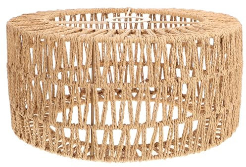 Vaguelly Abat Jour Rotin Lampe sur Pied en Corde de Paille Tissée Jaune Texture Douce et Structure Tissée pour Lampe de Plafond E27