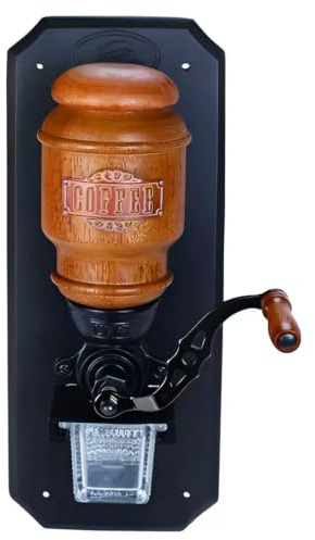 Vituord Wandmontierte Manuelle Kaffeemühle, Vintage-handkurbel-kaffeemühle Mit 20 G Bohnenbehälter, Glas-pulverbecher, Für Den Privaten Und Gewerblichen Gebrauch