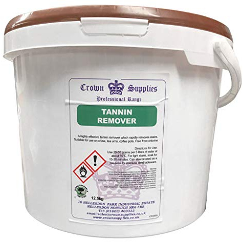 CROWN SUPPLIES TANNIN TEA & COFFEE STAIN REMOVER POWDER 10KG | Active oxygen formula, low odour, removes stains in 20 minutes, UK made, powder form