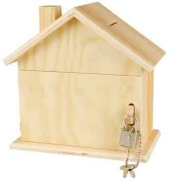 MegaCrea DIY Tirelire en Bois Forme Maison avec Cadenas 15 x 8