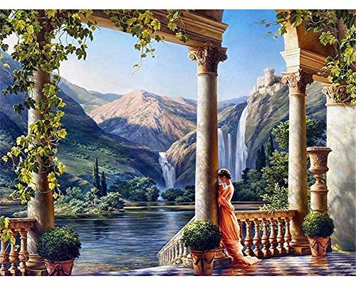 ABEUTY Peinture par numéros pour adultes débutants - Déesse Grèce antique - Montagne cascade - 40,6 x 50,8 cm - Jouet anti-stress (sans cadre)