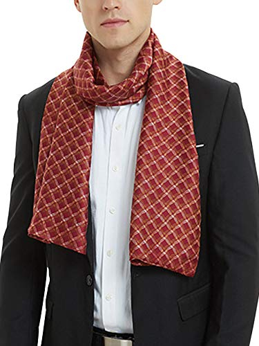 WANYING Herrenschal Dünn für Herbst Frühjahr aus Kunstseide Viskose Casual Business Gentlemen 30 * 170cm - Welle Kariert Bordeaux Rot