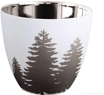 ASA - Xmas Windlicht - Bäume - Weiss/Schwarz/Silber - Ø7,2 x H6,4 cm - Porzellan - 1 Stück