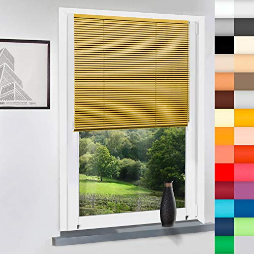 Aluminium Jalousie nach Maß, Endloskette, Kette, Monocomando, Maßanfertigung, für Fenster und Türen, Alu, Fenster, Klemmfix ohne Bohren (Pastellgelb, Höhe: 100cm x Breite: 40cm)