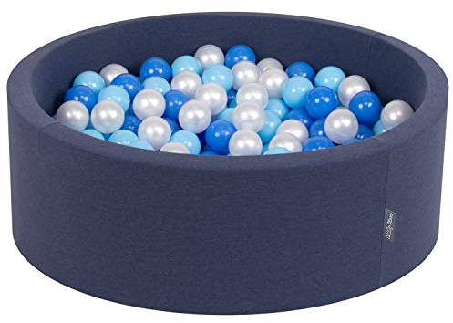 KiddyMoon Bällebad 90X30cm/200 Bälle ∅ 7Cm Bällepool Mit Bunten Bällen Für Babys Kinder Rund, Dunkelblau:Babyblau/Blau/Perle