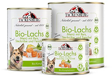 TACKENBERG Bio-Lachs mit Reis & Fenchel Nassfutter Dose für Hunde - Hundefutter in Premiumqualität - 24 x 400 g