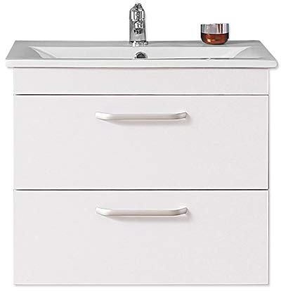 Meuble sous Vasque, Meuble Lave-Mains à Suspendre avec lavabo céramique, Placard de Salle de Bain Blanc avec 2 tiroirs 60cm