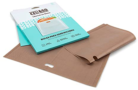 CELI&GO Sacs pour Moule à Sandwich ou Grand Grille-Pain Sandwich taille 20 x 25 cm - Lot de 2 Sacs pour Faire Griller le Pain Réutilisables, Lavables et Antiadhésifs