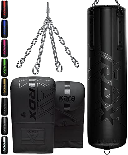 RDX 145CM Boxsack Hängend mit Handschuhen und Stahlkette Drehwirbel, 25KG Gefüllt Box Set 50KG Füllmenge, Erwachsene Maya Hide Leder Punching Bag für Boxen Kickboxen MMA Muay Thai Karate