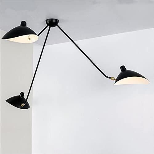 E14 LED Deckenleuchte Vintage Schwarz Wohnzimmer Lampe Retro Rechteck Metall Lange Stange 3-Flammig Deckenlampe Warmes Licht Verstellbar Industrielle Antik Design Beleuchtung für Schlafzimmer Küchen