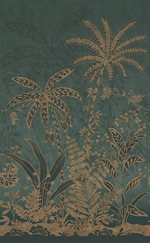 Rasch Tapeten 552041 - Fototapete auf Vlies mit goldenem Palmen auf Dunkelgrünem Hintergrund mit ebener Struktur - 3,00 m x 2,00 m (L x B)
