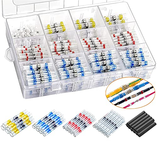500Pcs Joint de Soudure Connecteur de Fil-Connecteurs Bout à Bout à Souder par Rétrécissement-Kits de Connecteurs à Souder-Bornes de fil Étanches Isolées pour Automobiles et Navires