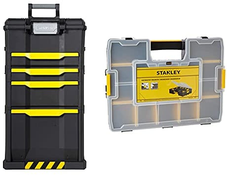 Stanley Rollende Werkstatt aus Metall-Kunststoff 1-79-206 & Werkzeug-Organizer Sortmaster (44.2 x 9.2 x 33.3 cm, Innenteiler anpassbar, bis zu 1024 Konfigurationen möglich) 1-94-745