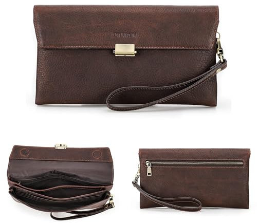 Contacts Porte-Monnaie pour Homme en Cuir véritable avec Fermeture éclair pour Carte d'identité, téléphone, Porte-Monnaie