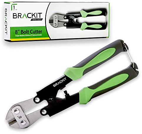 Brackit Cortador de pernos de 8 pulgadas, herramienta de acero CR-MO resistente de 210 mm, asas antideslizantes de goma para un corte cómodo de tornillos, cables y cables