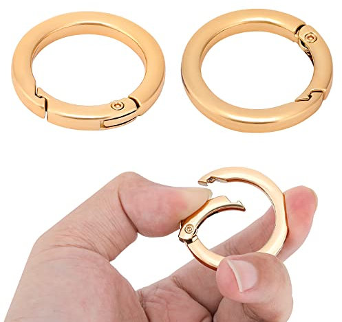 PROUSKY 2 Pieces Gold Spring O Rings, Multi-Purpose Zinc Alloy Round Snap Clip, Carabiner Snap Ring for Handbags, Backpacks, Keychains, DIY Craft Making