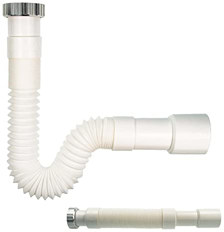 tecuro Flexibler Ablaufschlauch, 1 1/4 x 32/40 mm, Siphon/Geruchsverschluss für Küchenspüle, ausziehbar von 320-700 mm