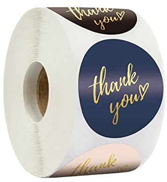 LOMYLM 1 Roll/500pcs Thank You Stickers Self Adhesive Round Paper Label Stickers for Thank You Gifts Wedding Birthday Thanks Giving Party Bags Small Business Packaging, 25mm (4 Colors)